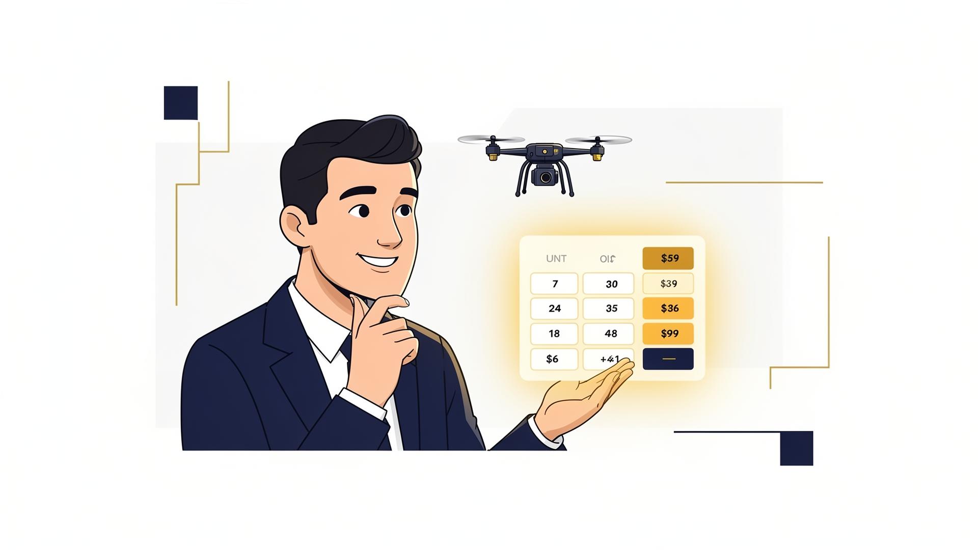 Illustration of a pilot checking a pricing card